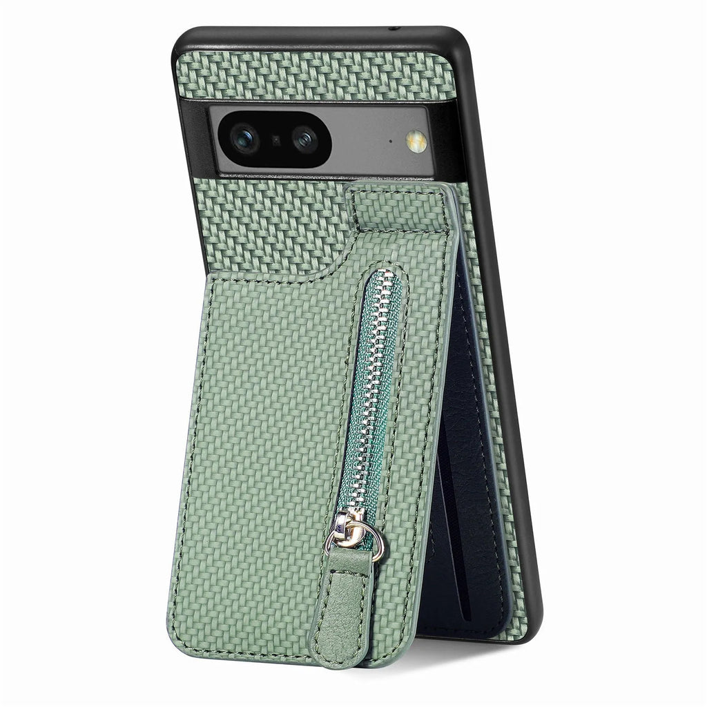 Multi-function TPU PU phone case with zipper card holder for Google Pixel, available in five colours black apricot green blue brown