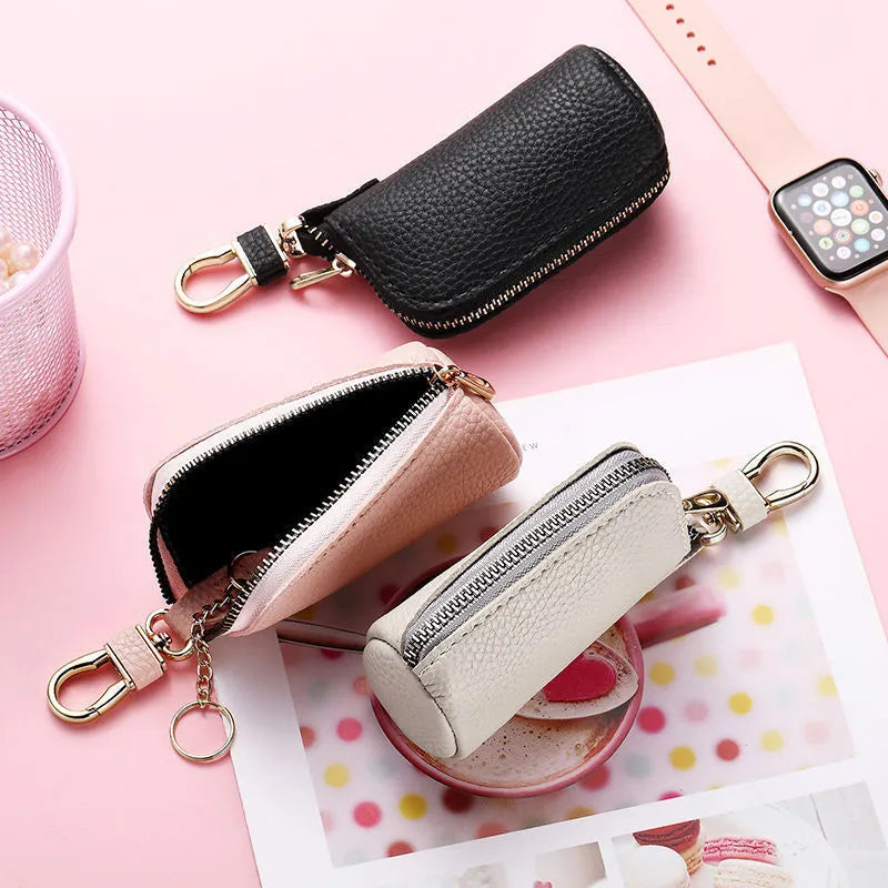 Black waterproof PU key case with zipper closure for organised key storage