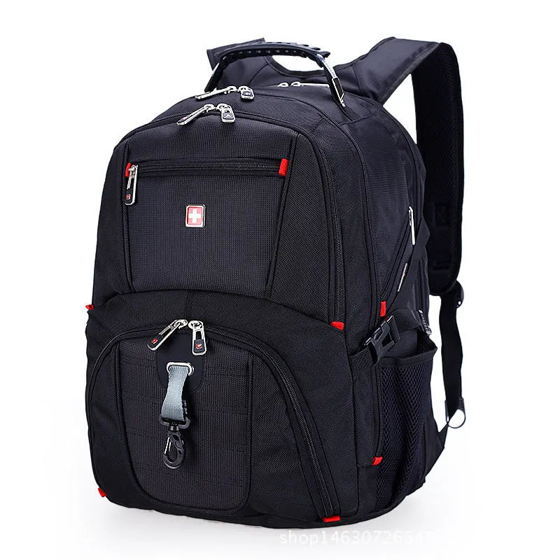 Black Oxford cloth large capacity computer backpack for 14-inch laptop with zippered organiser pockets