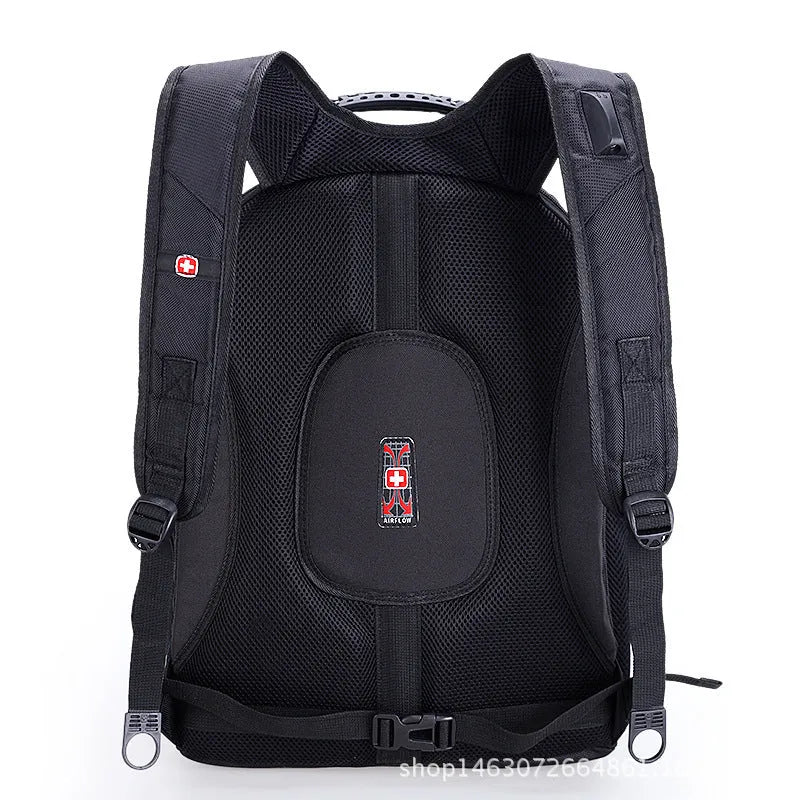 Black Oxford cloth large capacity computer backpack for 14-inch laptop with zippered organiser pockets