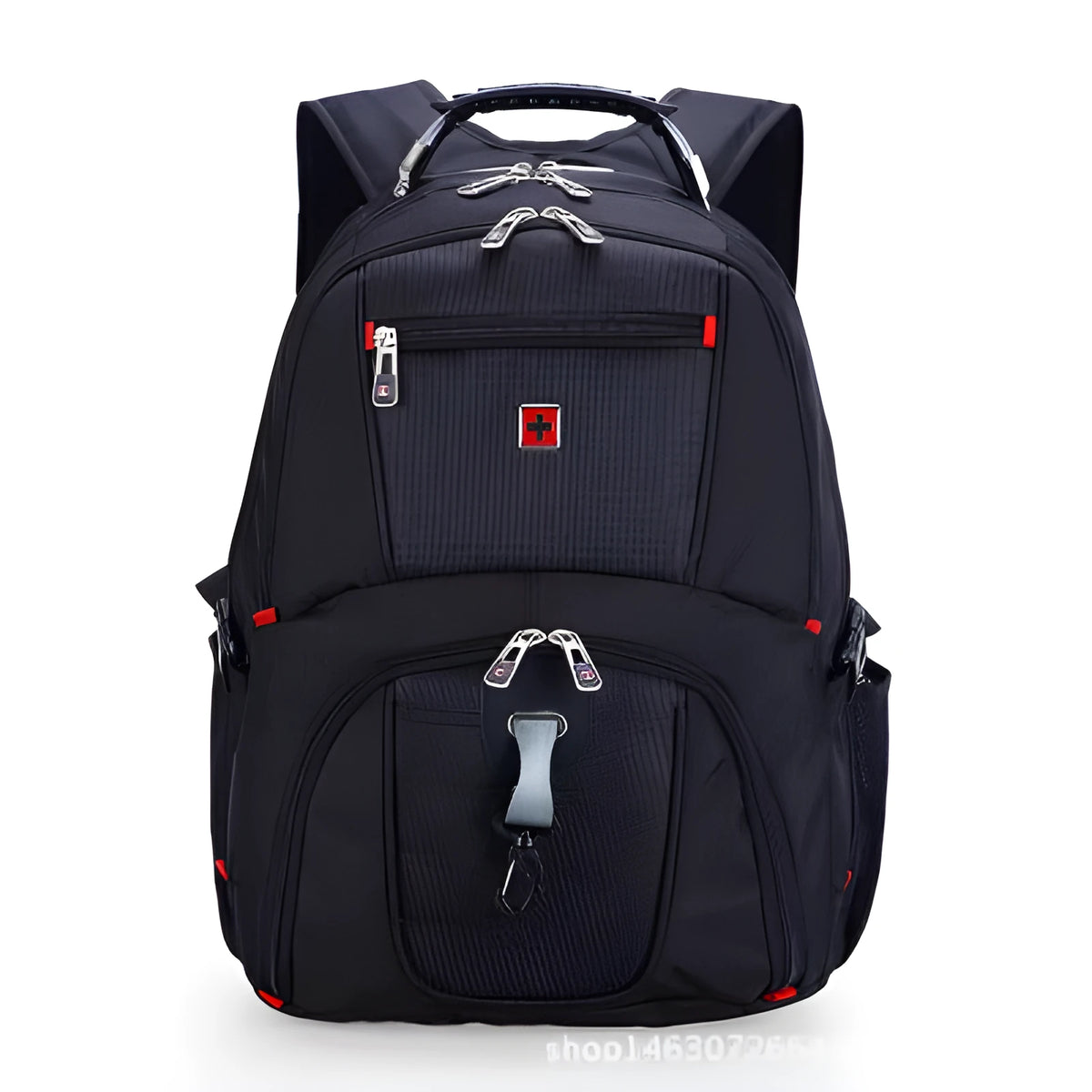 Black Oxford cloth large capacity computer backpack for 14-inch laptop with zippered organiser pockets