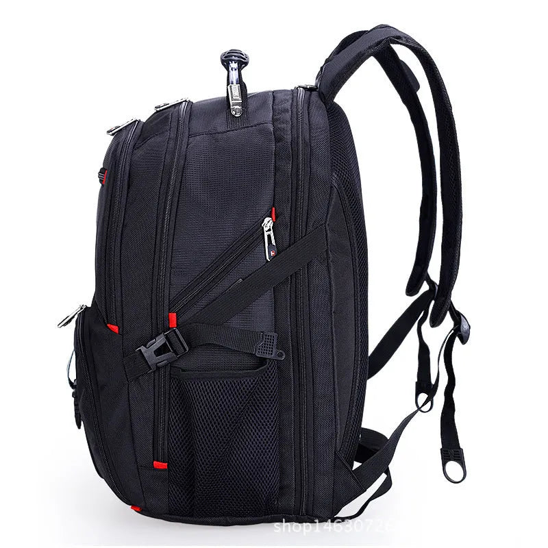 Black Oxford cloth large capacity computer backpack for 14-inch laptop with zippered organiser pockets