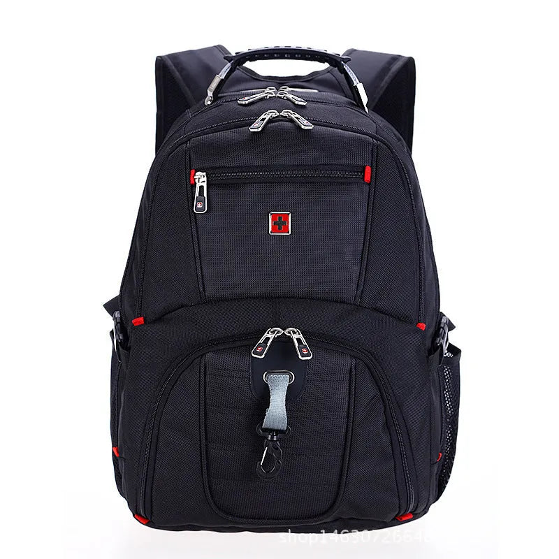 Black Oxford cloth large capacity computer backpack for 14-inch laptop with zippered organiser pockets
