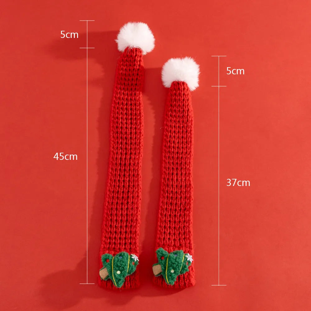 Christmas cat scarf in striped cartoon print with Santa Claus design on a pet