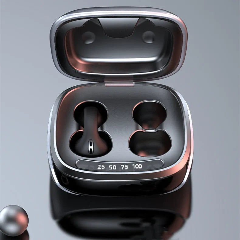 JX80 true wireless bone conduction headphones in black, white, purple, and skin tone colours with charging compartment