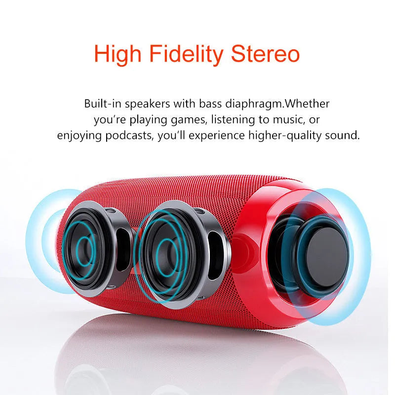 Portable multifunctional Bluetooth speaker with IPX5 waterproof grille, 5W dual bass, and 360° stereo