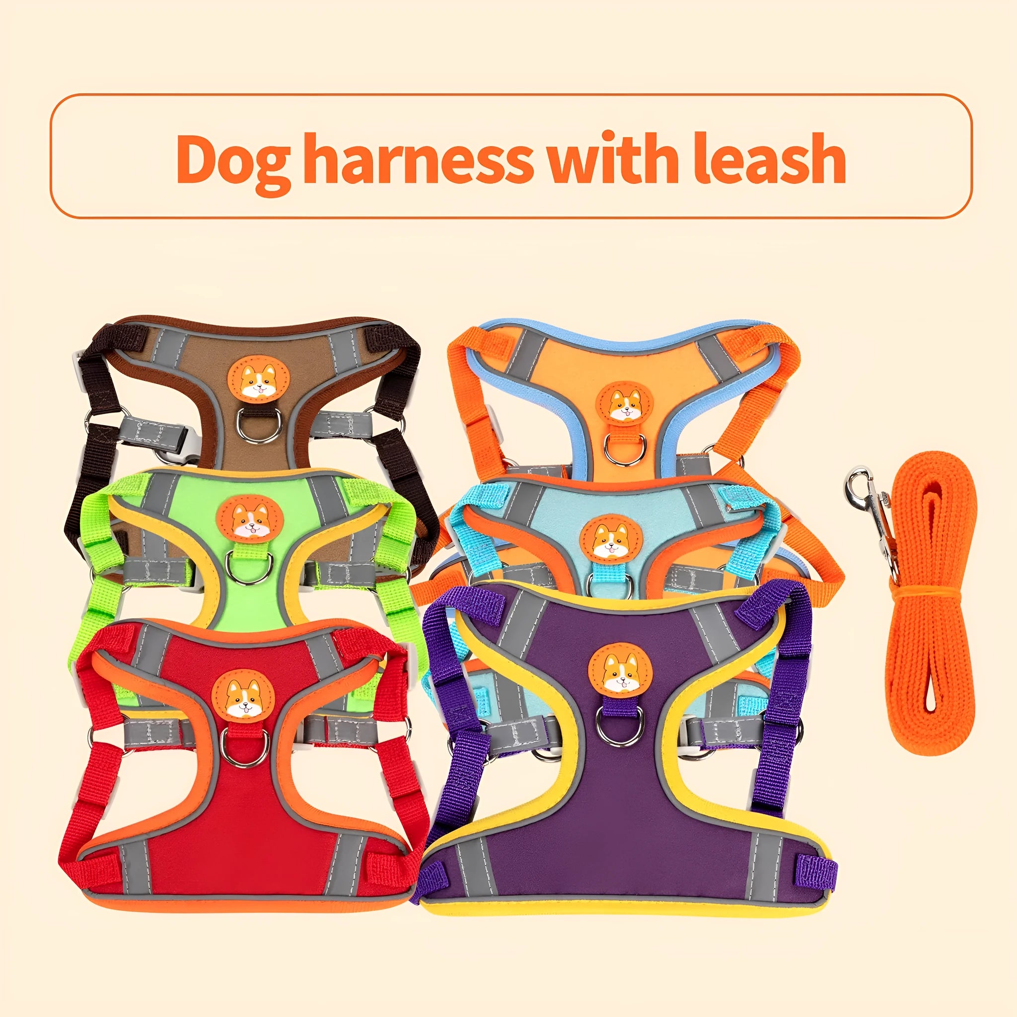 Adjustable dog harness with haulage rope in multiple colours and sizes for pet control