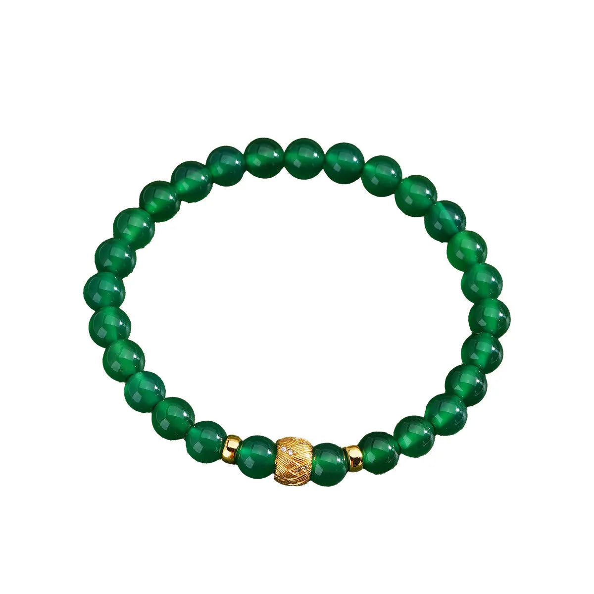 Green agate and sterling silver bracelet with 6mm geometric beads and yellow gold finish