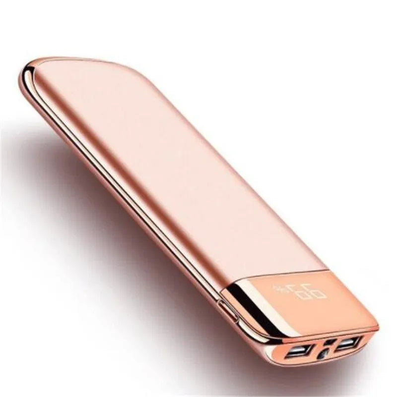 Y10 portable power bank with LCD display showing battery percentage, in black colour with two USB ports.