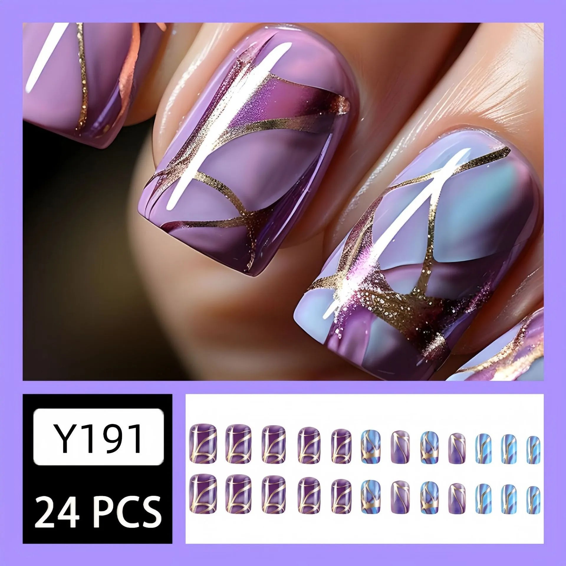 Medium-length purple striped nail stickers in European and American style