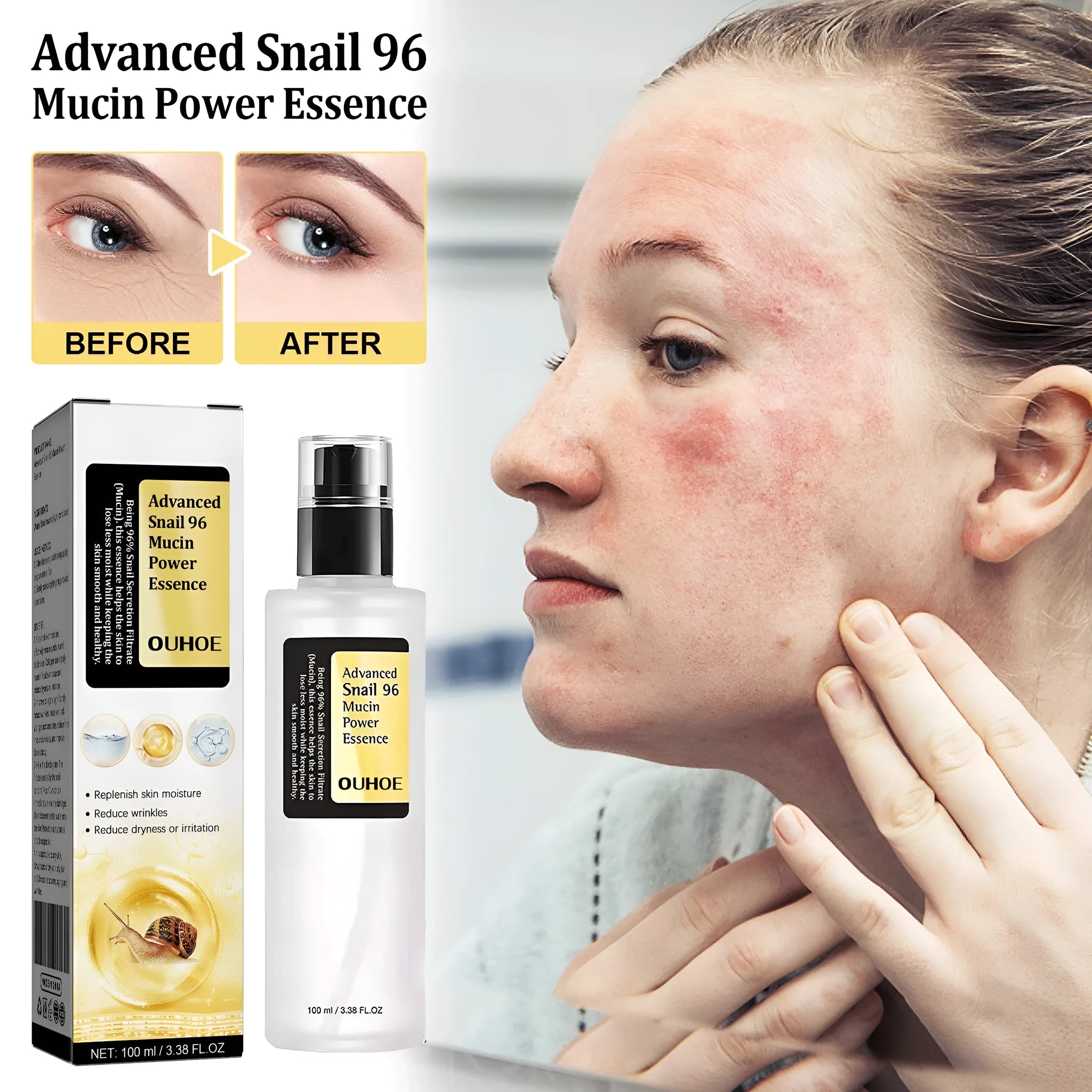 Snail serum collagen facial serum bottle 100ml volume with original formulation for skin hydration and brightening