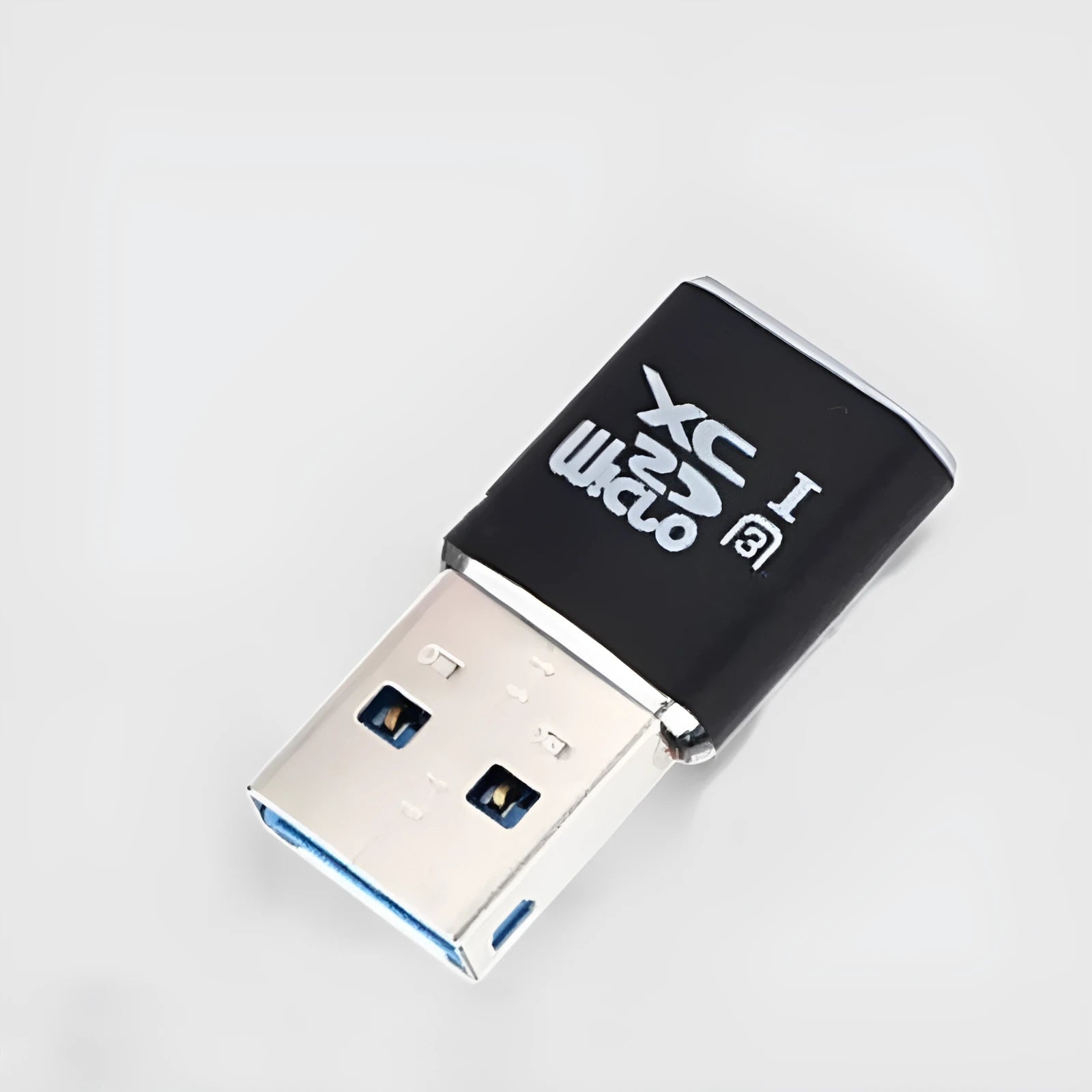 Black USB 3.0 micro SD memory card reader with CRMS001 model label.