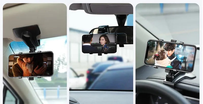 Car phone instrument panel bracket with 360 degree rotation and 4 chuck heads in black