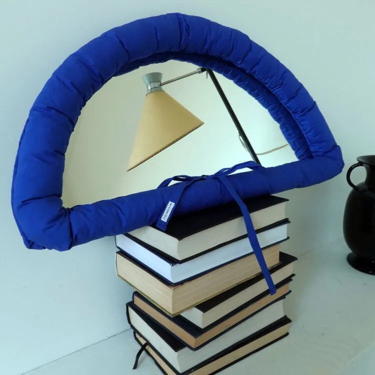 Soft cotton-filled fabric mirror panel in sapphire blue colour, 23x40x5cm