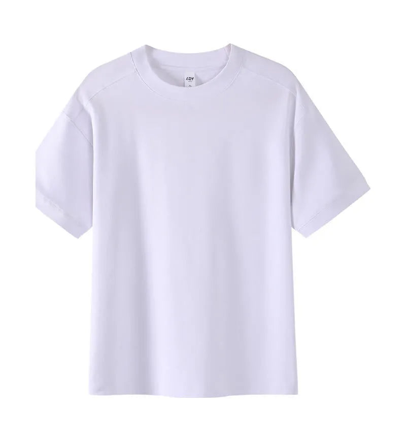 Breathable cotton pique short-sleeved T-shirt in loose fit showing solid colour option