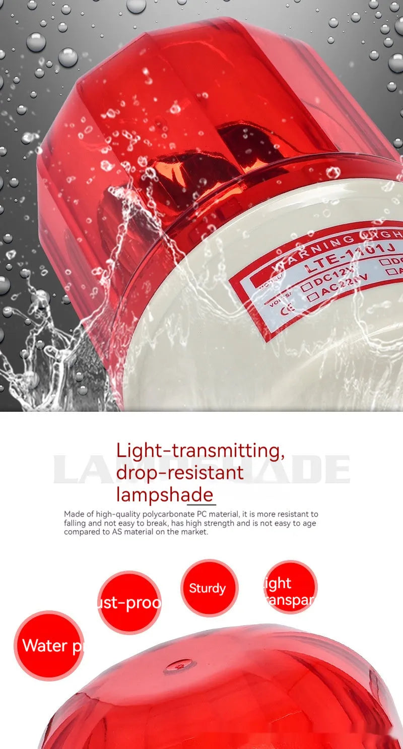 LTE-1101J industrial rotating warning light with coloured lenses and optional sound alarm