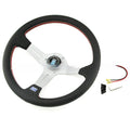 14-inch leather steering wheel with concave middle section in silver-black colour