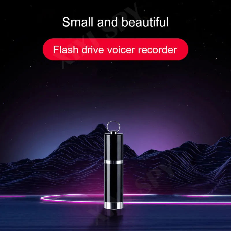 Black Amoi A1 metal voice recorder with included headset on a plain background.