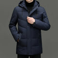 Men's extra thick down cotton-padded jacket in black, Korean casual cardigan style, regular fit, polyester fabric