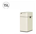 Square inductive smart trash can in stainless steel or white plastic, showing automatic lid open.