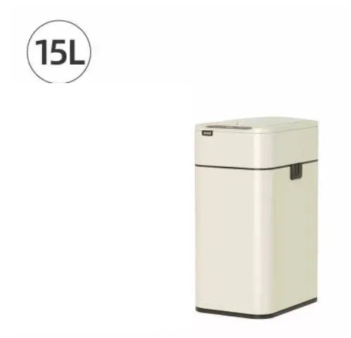 Square inductive smart trash can in stainless steel or white plastic, showing automatic lid open.