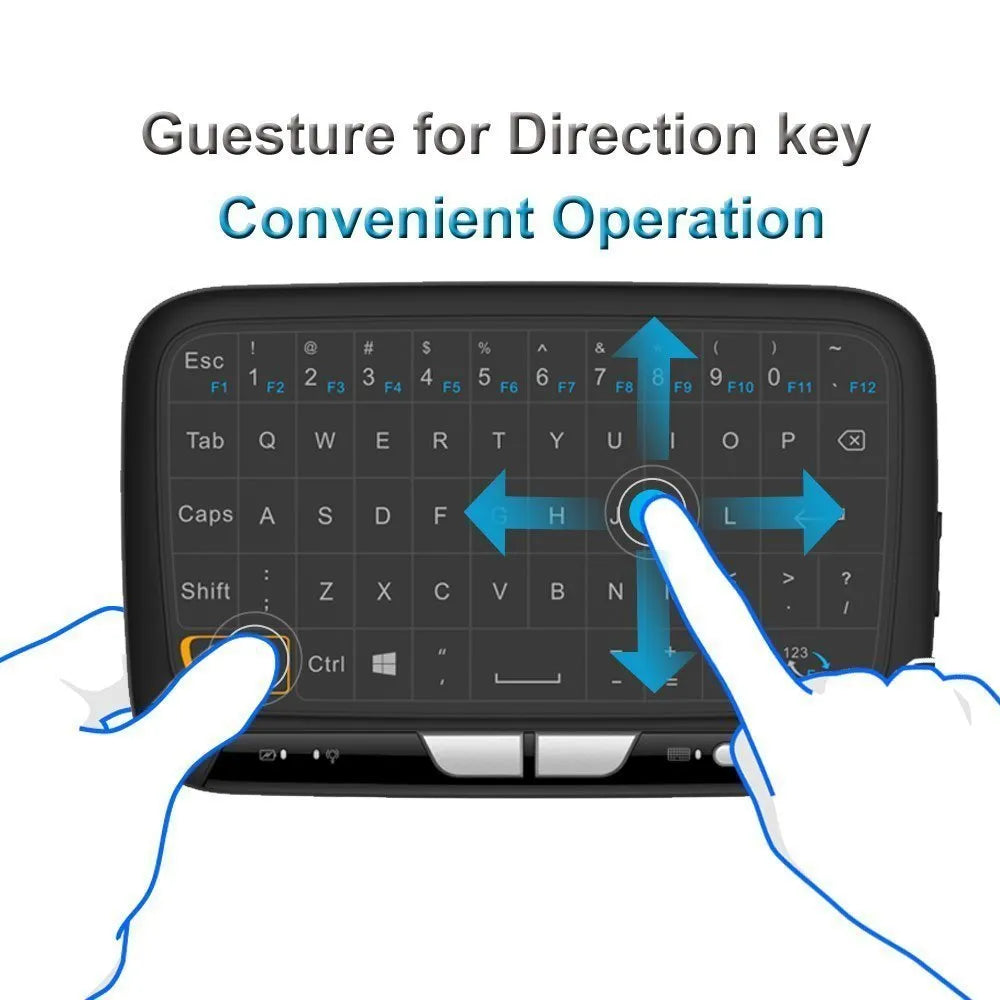 Mini H18 wireless keyboard with 5.3-inch touchpad and 2.4GHz dongle, black finish