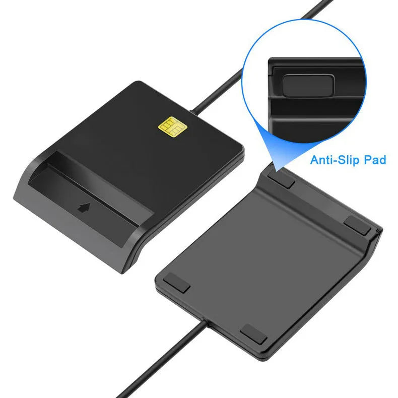 DM-HC65 USB smart card reader in black plastic casing, connected via USB cable