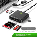 SDTFCF USB 3.0 multi-drive card reader with Type-C, compact ABS body, reads four memory cards at once