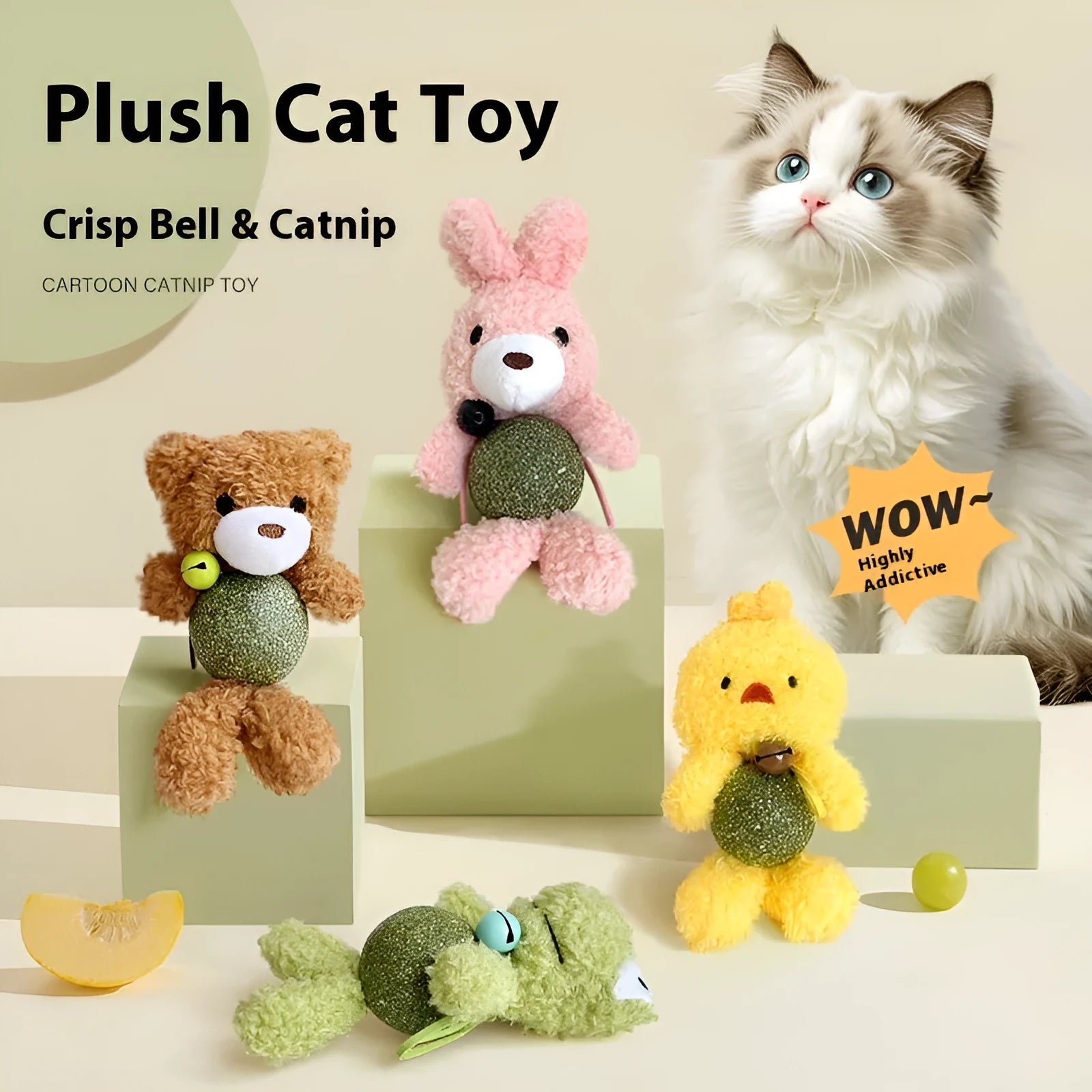 Brown Bear plush cat toy with mint ball and bell for cat bite relief and play