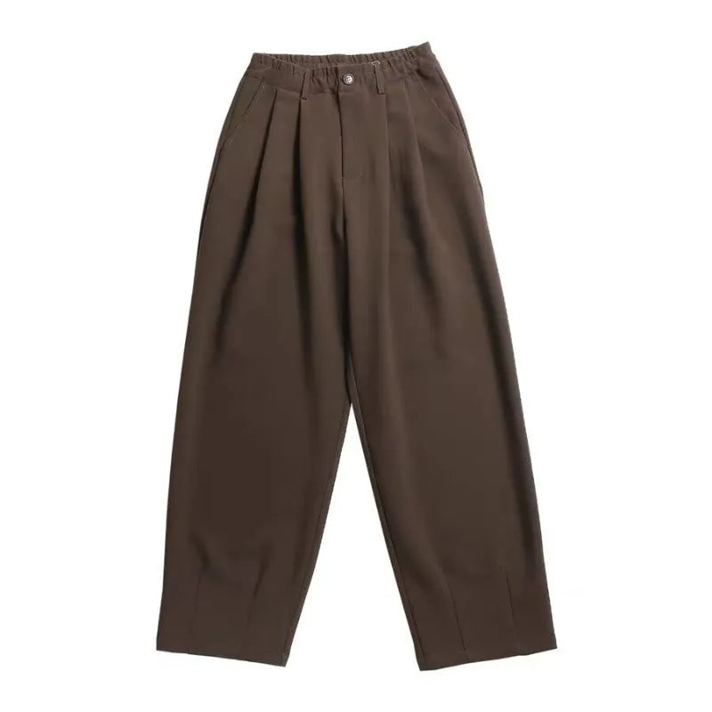 Men's Japanese retro wide-leg drape suit pants in black or brown, sizes M-3XL, loose polyester blend