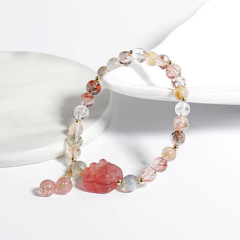 Women's natural crystal bracelet with animal zodiac design in Korean style