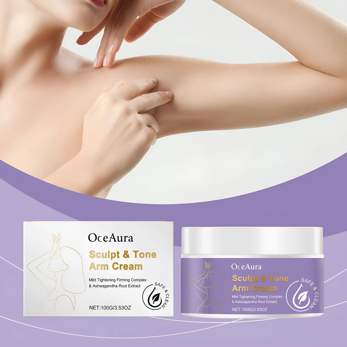 100g arm shaping and firming cream with hyaluronic acid, glycerin, and mineral oil for daily arm moisturising