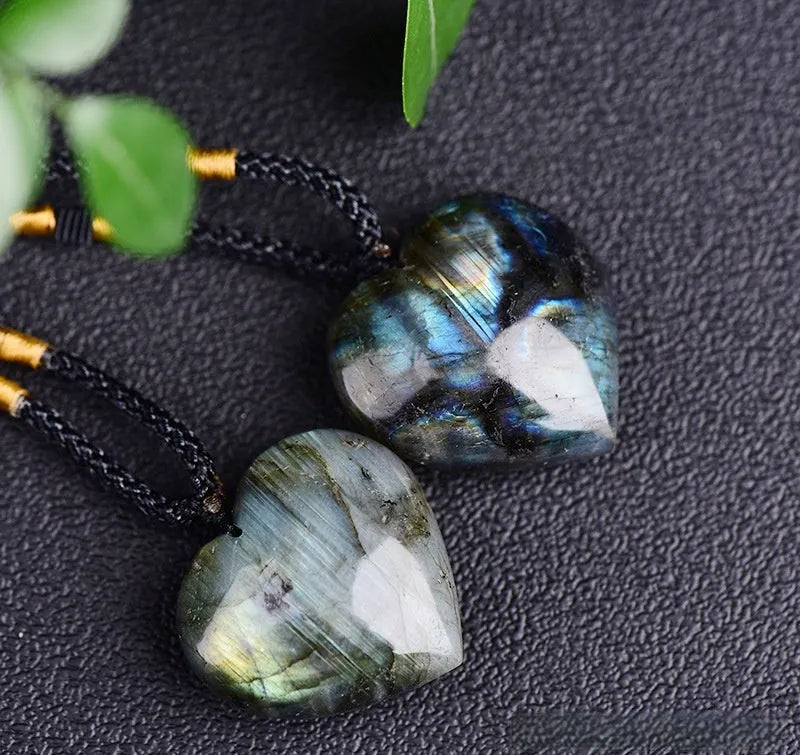 Blue labradorite moonstone Heart of the Ocean crystal pendant necklace