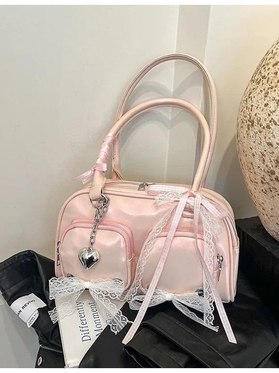 Large capacity PU shoulder bag in beige with crossbody straps and mobile phone pocket