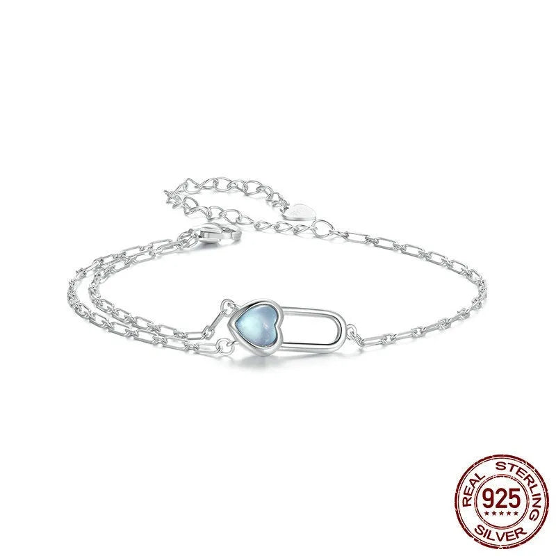 S925 sterling silver heart lock bracelet on display with electroplated finish