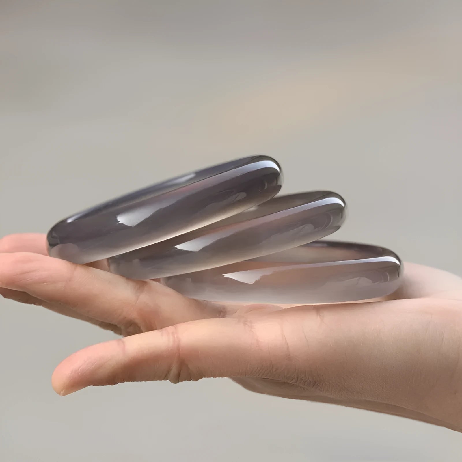 Brazilian dark grey iced chalcedony agate bracelet with natural patterning in circle and ring design