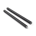Stainless steel pilates stick with black EVA sponge grip and a silver bearing ring.