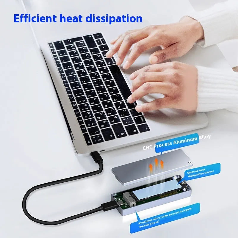 Silver ASB aluminium M.2 SATA SSD external enclosure with Type-C port and included screwdriver kit
