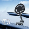 Black car dashboard phone holder with magnetic mount and 360-degree rotating bracket