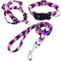 Polyester dog leash three-piece set with printed pattern showing collar, chest strap, and 120cm rope