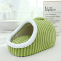 Thickened 3D dog cat bed with removable sponge insert in striped blue fabric