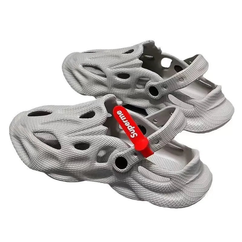 EVA coconut slippers with closed toe design in grey colour showing frosted processing texture