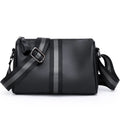Black genuine leather women's crossbody bag with one shoulder strap showing large capacity dimensions