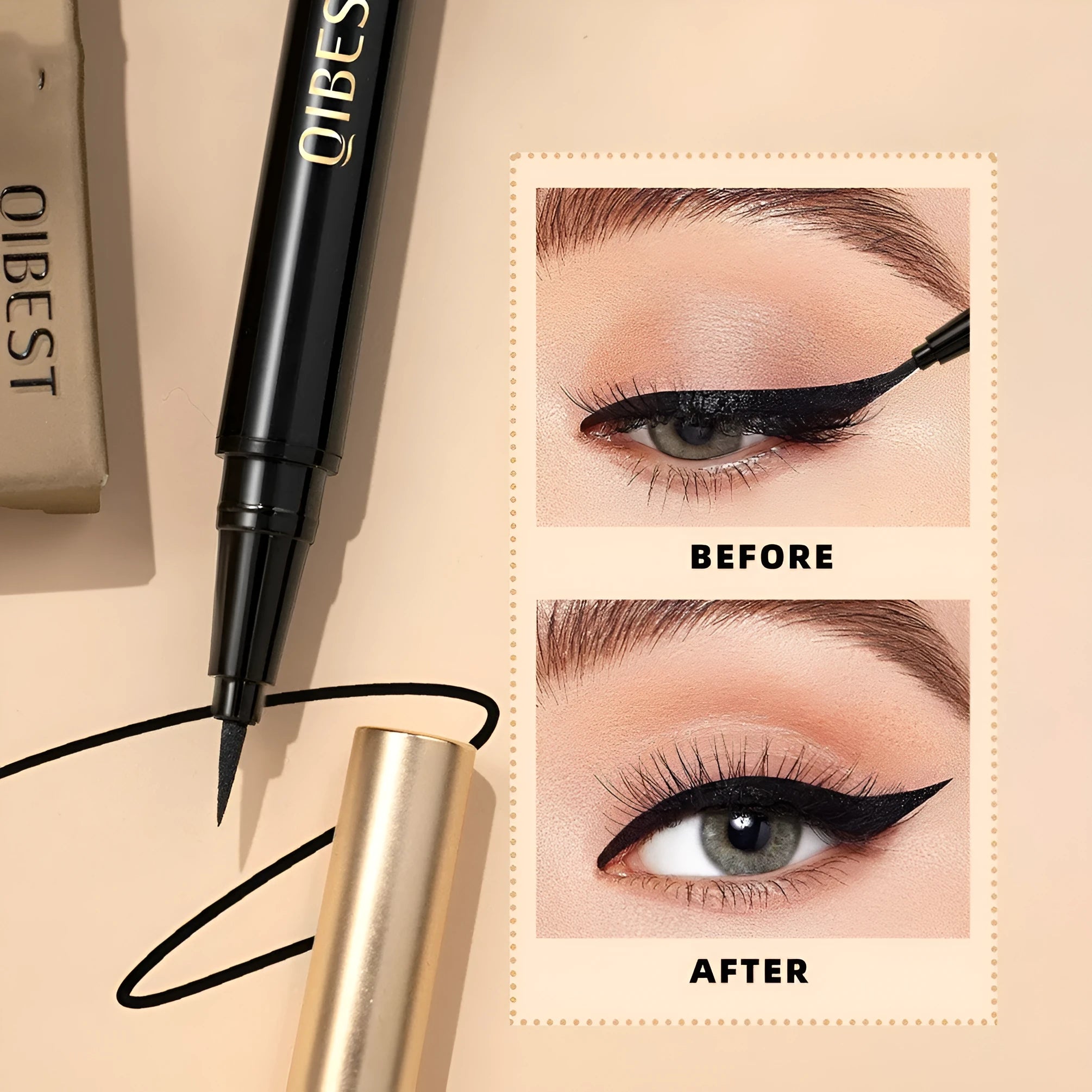Black liquid eyeliner pen with quick-drying smudge-resistant sweat-proof formula