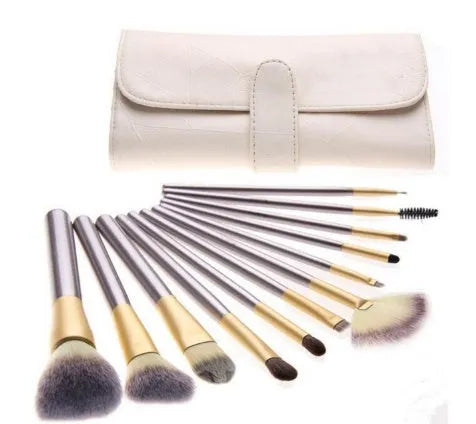 Persian makeup brush set with rice white bristles and champagne coloured handles