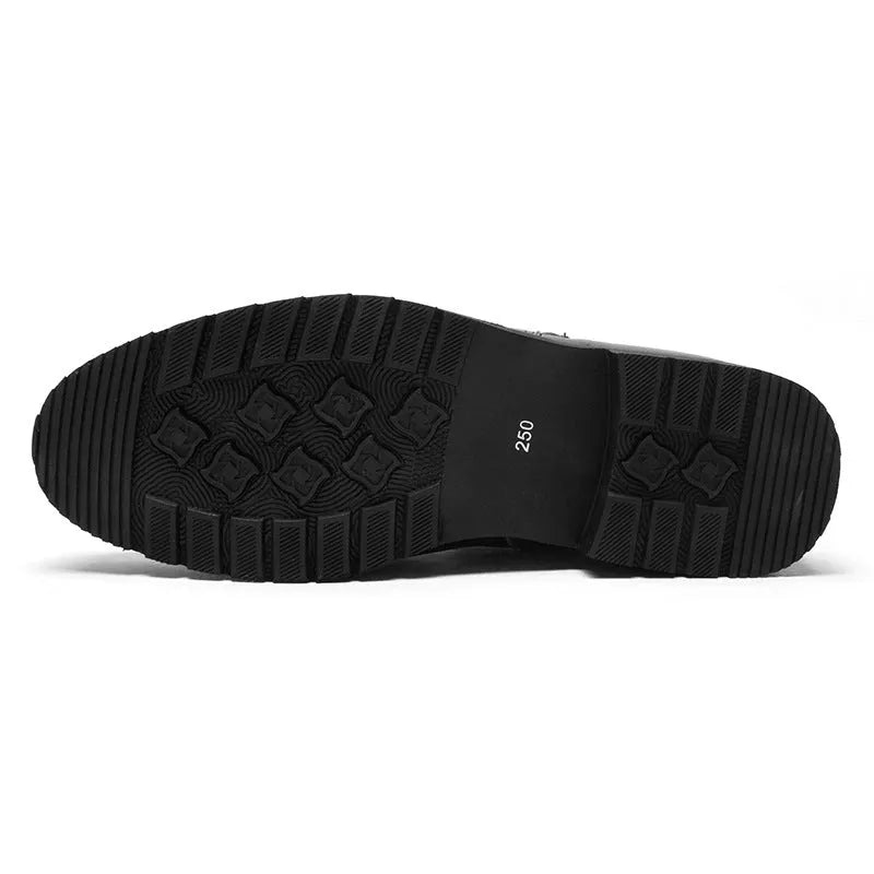 Men's black leather formal shoes, big size, with plush lining and rubber outsole