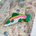 Dark green PVC hair clip with rainbow trout design and carp decorative elements