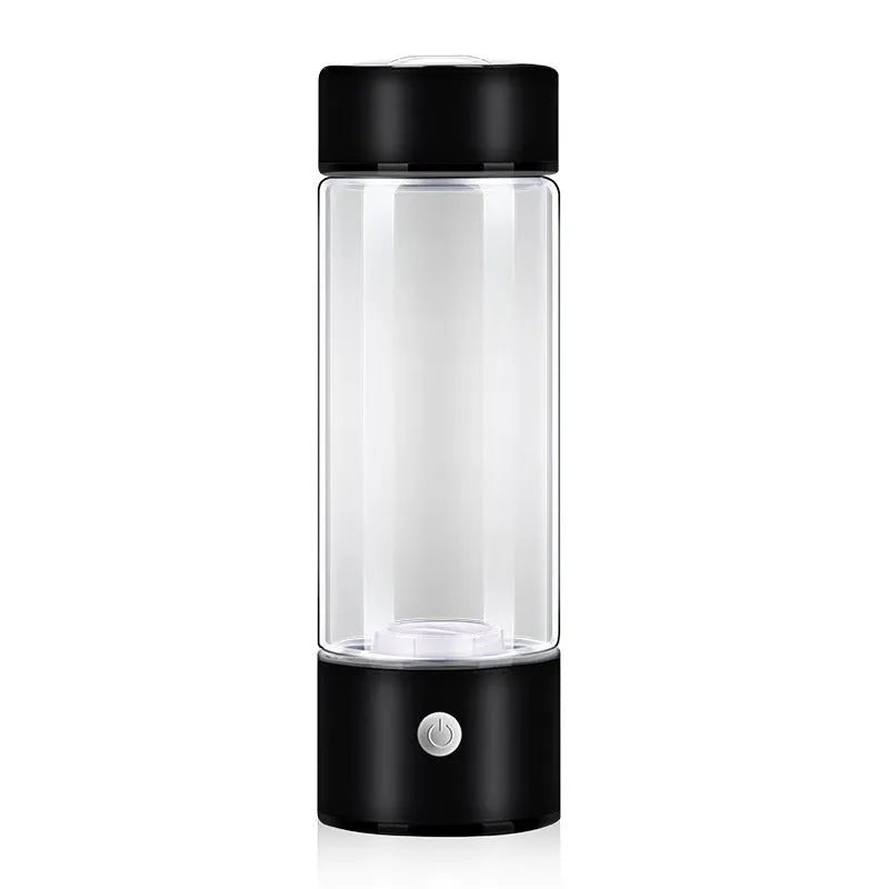 Silver hydrogen water bottle with electric generator and borosilicate glass construction