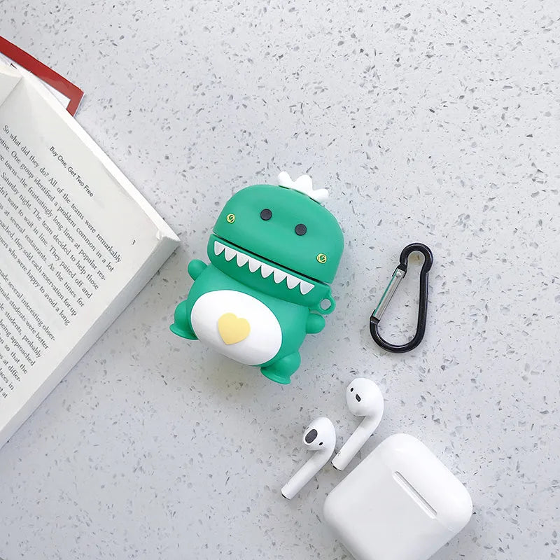 Silicone protective case for AirPods with cartoon animal design in multiple colour options