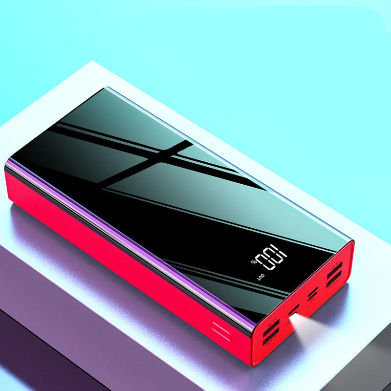 Black and red 40000 mAh power bank with LCD display showing charge level